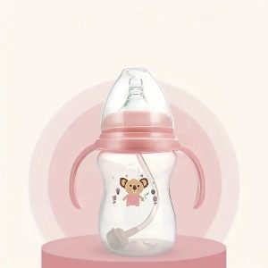 Baby Safe Bottle,180ml/6oz Baby Bottle With Handle And Straw, Warmer Healthy Baby Bottle, Milk Bottle, Anti -Choking&Anti -Dropping Design